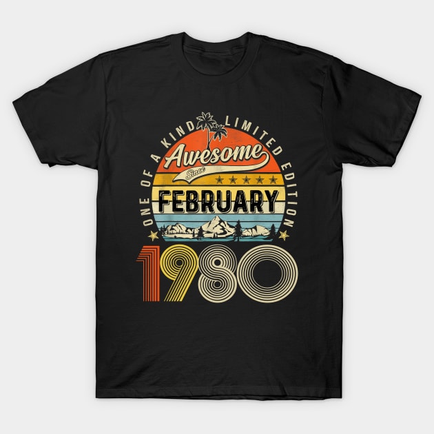 Awesome Since February 1980 Vintage 43rd Birthday T-Shirt by Centorinoruben.Butterfly